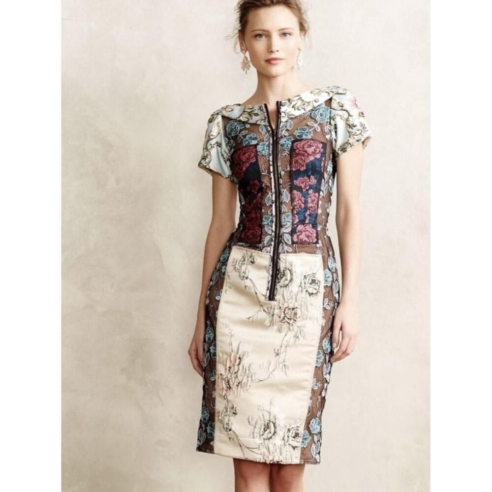 Anthropologie Women's Cream and Brown Dress
